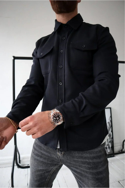 Men's Overshirt Long Sleeve with Chest Pockets and Button Closure