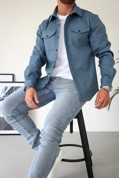 Men's Overshirt Long Sleeve with Chest Pockets and Button Closure