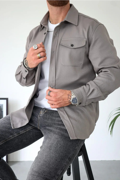 Men's Overshirt Long Sleeve with Chest Pockets and Button Closure