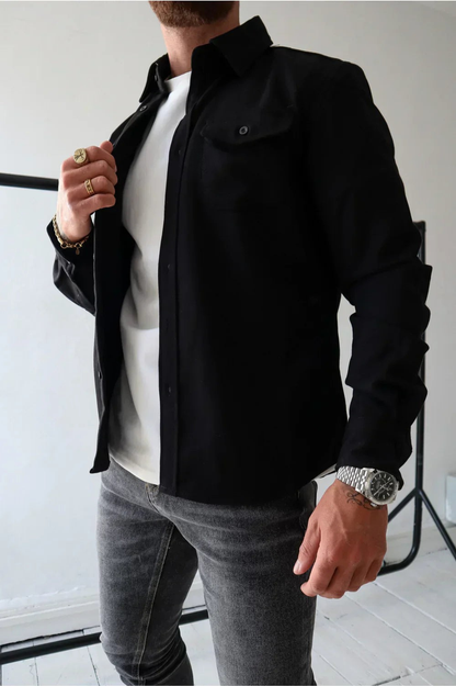 Men's Overshirt Long Sleeve with Chest Pockets and Button Closure