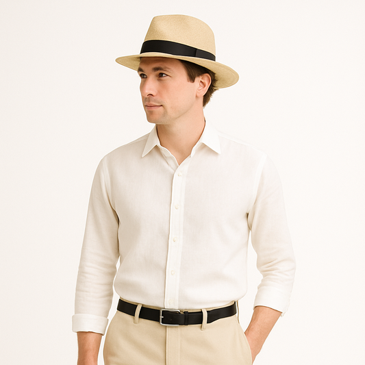 Men's Panama Hat with Wide Brim and Contrast Band