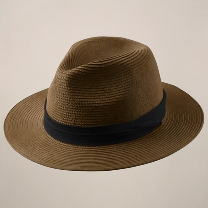 Men's Panama Hat with Wide Brim and Contrast Band