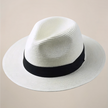 Men's Panama Hat with Wide Brim and Contrast Band
