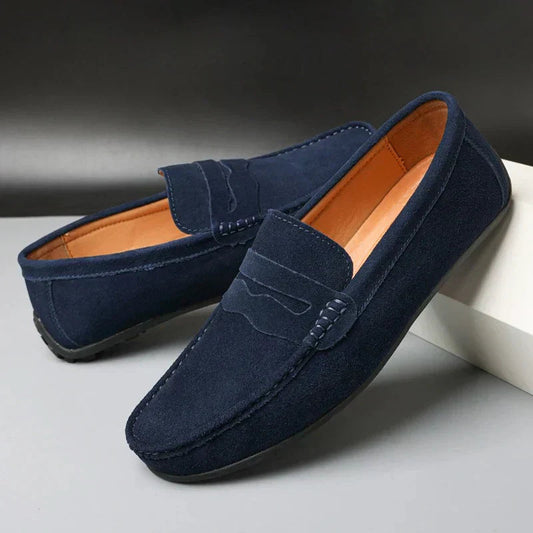 Men's Penny Loafers Slip-On with Saddle Strap Detail