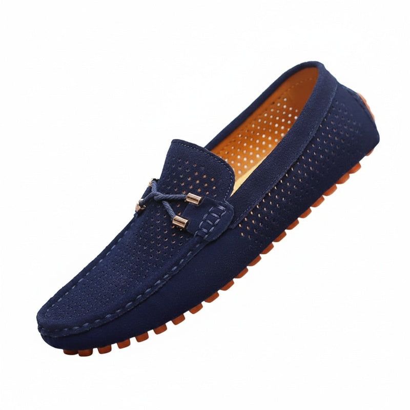 Men's Perforated Slip-On Loafers with Contrast Sole and Metallic Detail