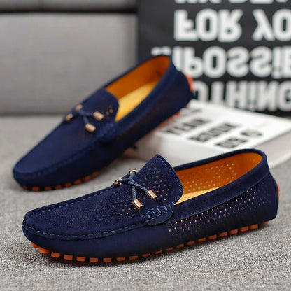Men's Perforated Slip-On Loafers with Contrast Sole and Metallic Detail