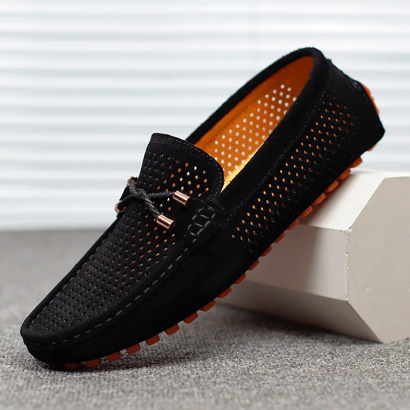 Men's Perforated Slip-On Loafers with Contrast Sole and Metallic Detail