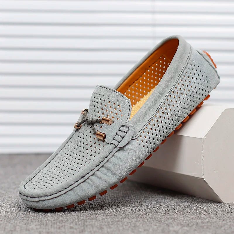 Men's Perforated Slip-On Loafers with Contrast Sole and Metallic Detail