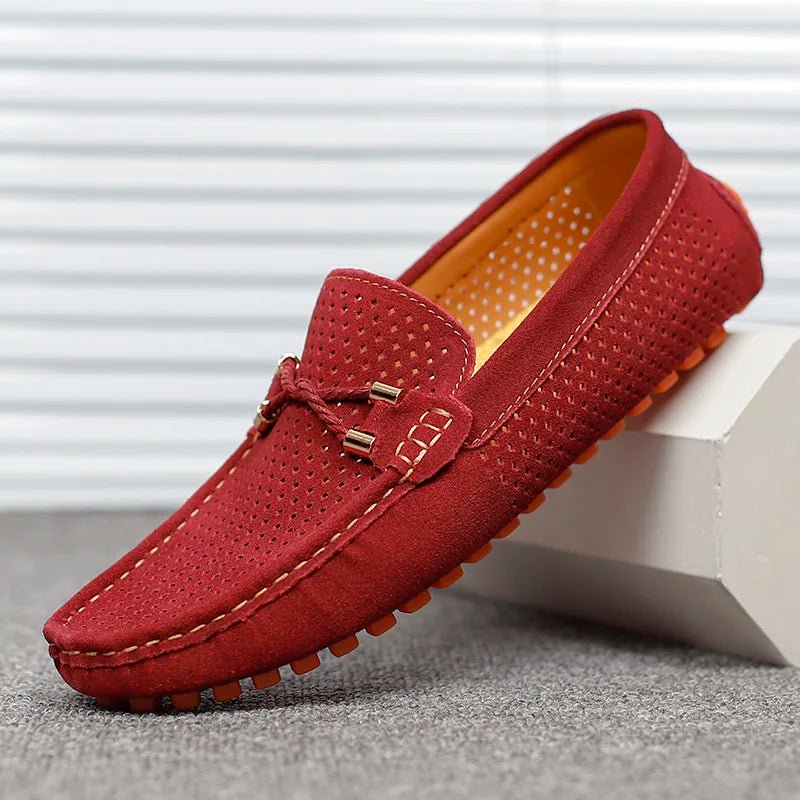 Men's Perforated Slip-On Loafers with Contrast Sole and Metallic Detail