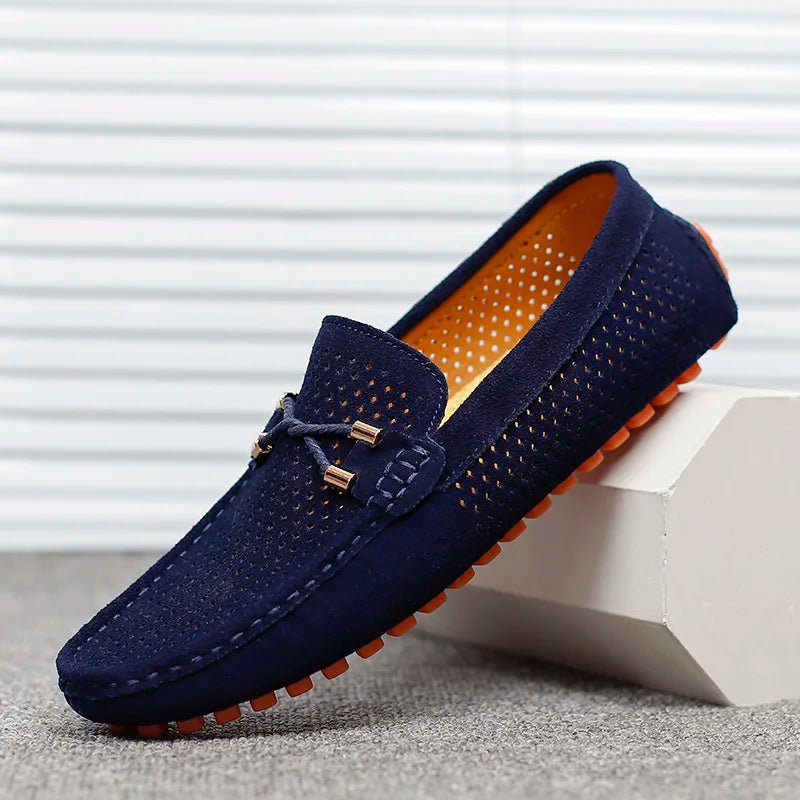 Men's Perforated Slip-On Loafers with Contrast Sole and Metallic Detail