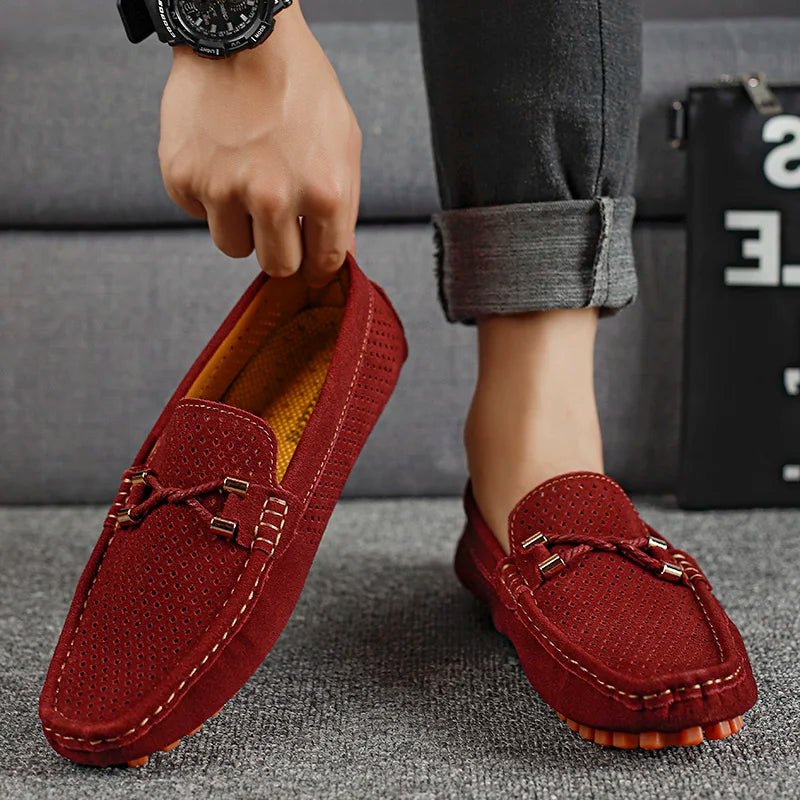 Men's Perforated Slip-On Loafers with Contrast Sole and Metallic Detail