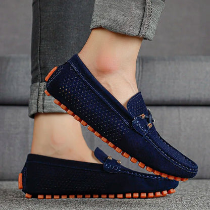 Men's Perforated Slip-On Loafers with Contrast Sole and Metallic Detail
