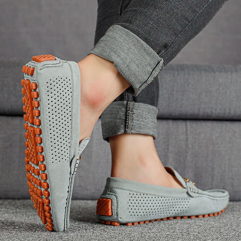 Men's Perforated Slip-On Loafers with Contrast Sole and Metallic Detail