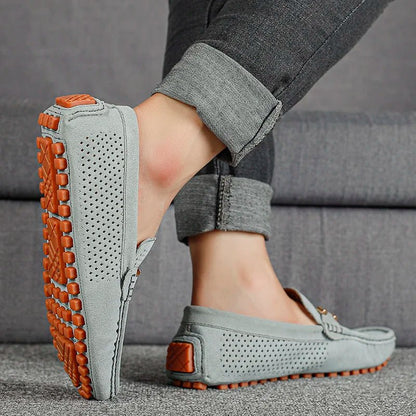 Men's Perforated Slip-On Loafers with Contrast Sole and Metallic Detail