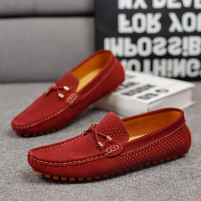 Men's Perforated Slip-On Loafers with Contrast Sole and Metallic Detail