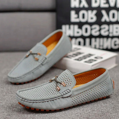 Men's Perforated Slip-On Loafers with Contrast Sole and Metallic Detail