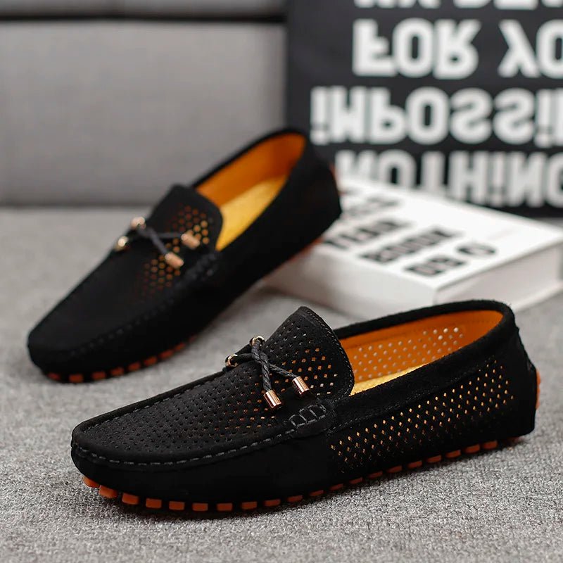 Men's Perforated Slip-On Loafers with Contrast Sole and Metallic Detail
