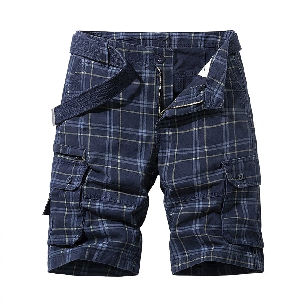 Men's Plaid Cargo Shorts with Side Pockets and Leg Pockets