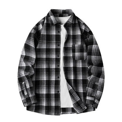 Men's Plaid Shirt Long Sleeve with Button Front and Chest Pocket
