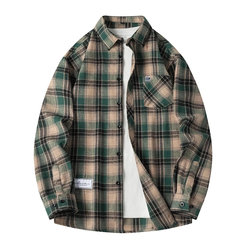 Men's Plaid Shirt Long Sleeve with Button Front and Chest Pocket