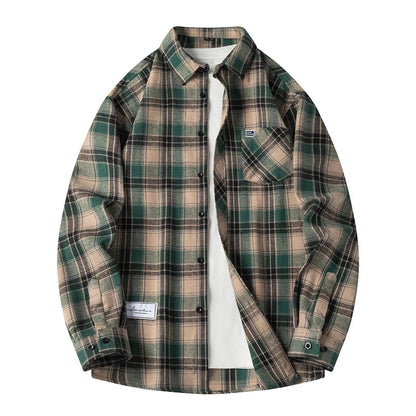 Men's Plaid Shirt Long Sleeve with Button Front and Chest Pocket