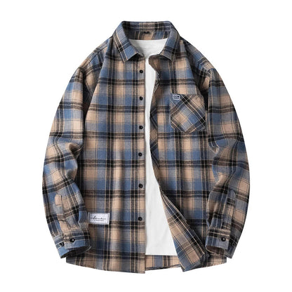 Men's Plaid Shirt Long Sleeve with Button Front and Chest Pocket