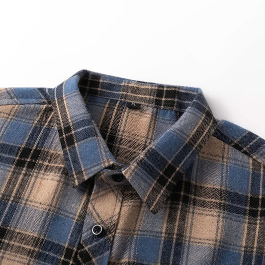 Men's Plaid Shirt Long Sleeve with Button Front and Chest Pocket