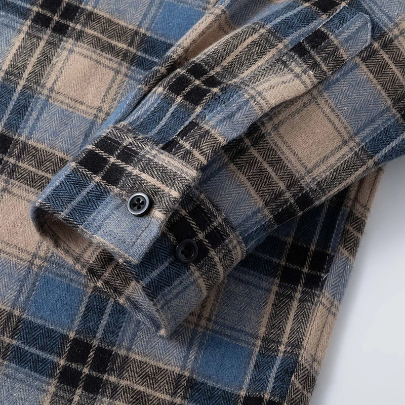 Men's Plaid Shirt Long Sleeve with Button Front and Chest Pocket