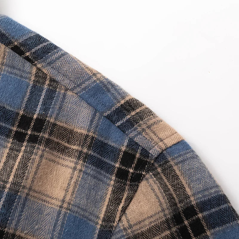 Men's Plaid Shirt Long Sleeve with Button Front and Chest Pocket