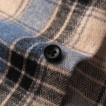 Men's Plaid Shirt Long Sleeve with Button Front and Chest Pocket