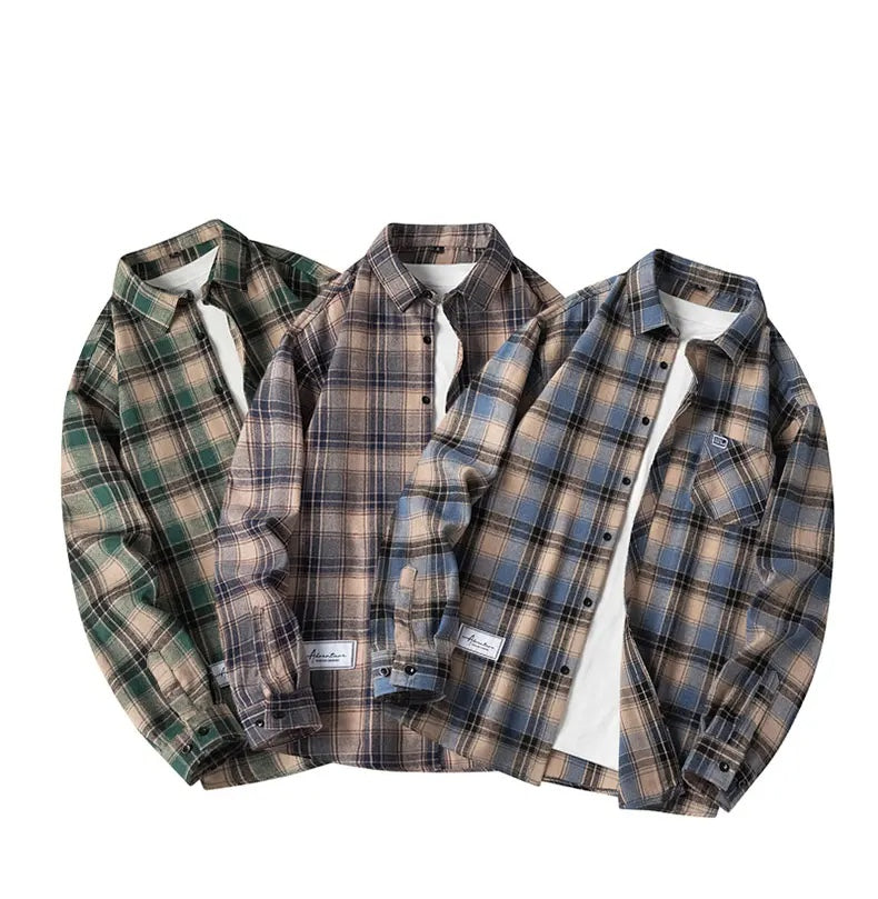 Men's Plaid Shirt Long Sleeve with Button Front and Chest Pocket