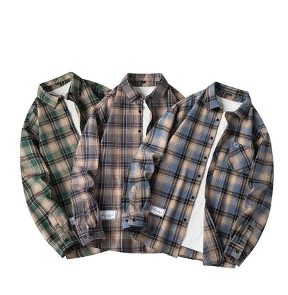 Men's Plaid Shirt Long Sleeve with Button Front and Chest Pocket