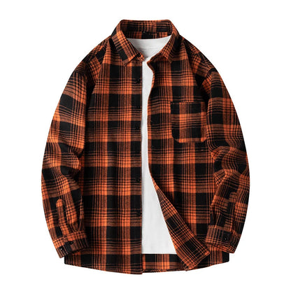 Men's Plaid Shirt Long Sleeve with Button Front and Chest Pocket