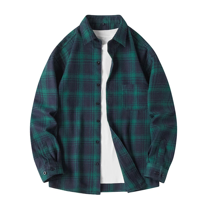 Men's Plaid Shirt Long Sleeve with Button Front and Chest Pocket