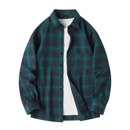 Men's Plaid Shirt Long Sleeve with Button Front and Chest Pocket