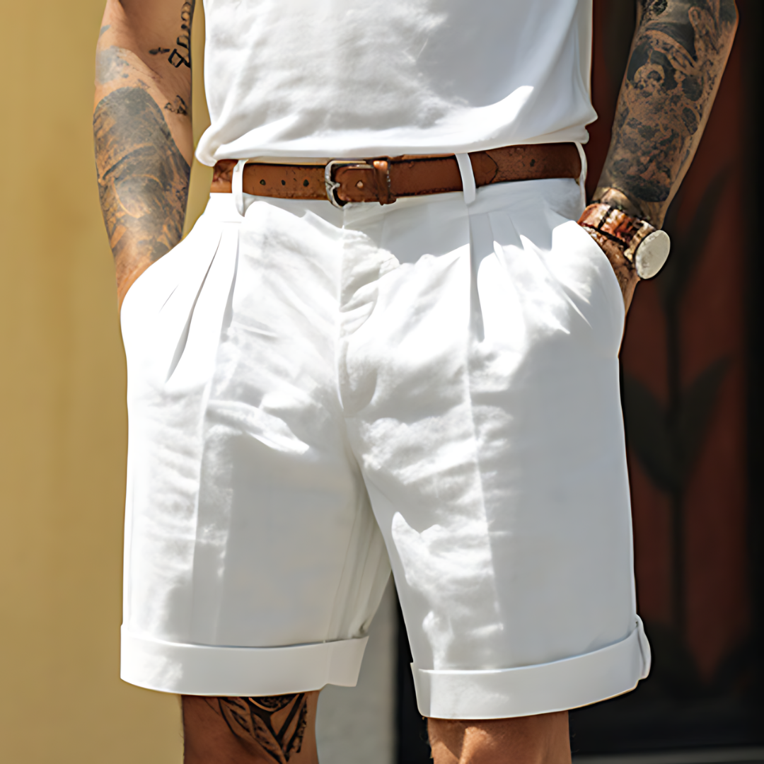 Men's Pleated Chino Shorts with Cuffed Hem and Belt Loops