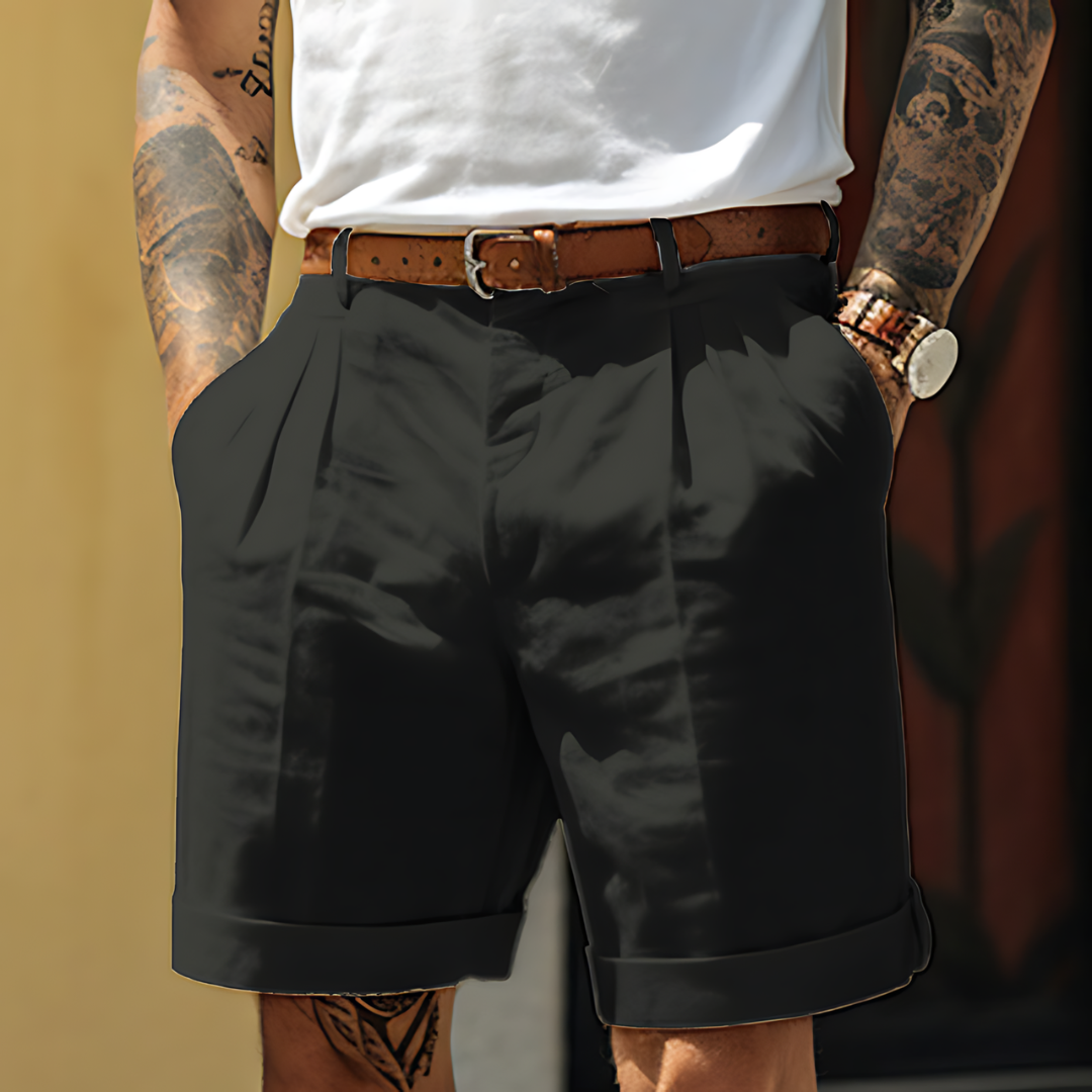 Men's Pleated Chino Shorts with Cuffed Hem and Belt Loops