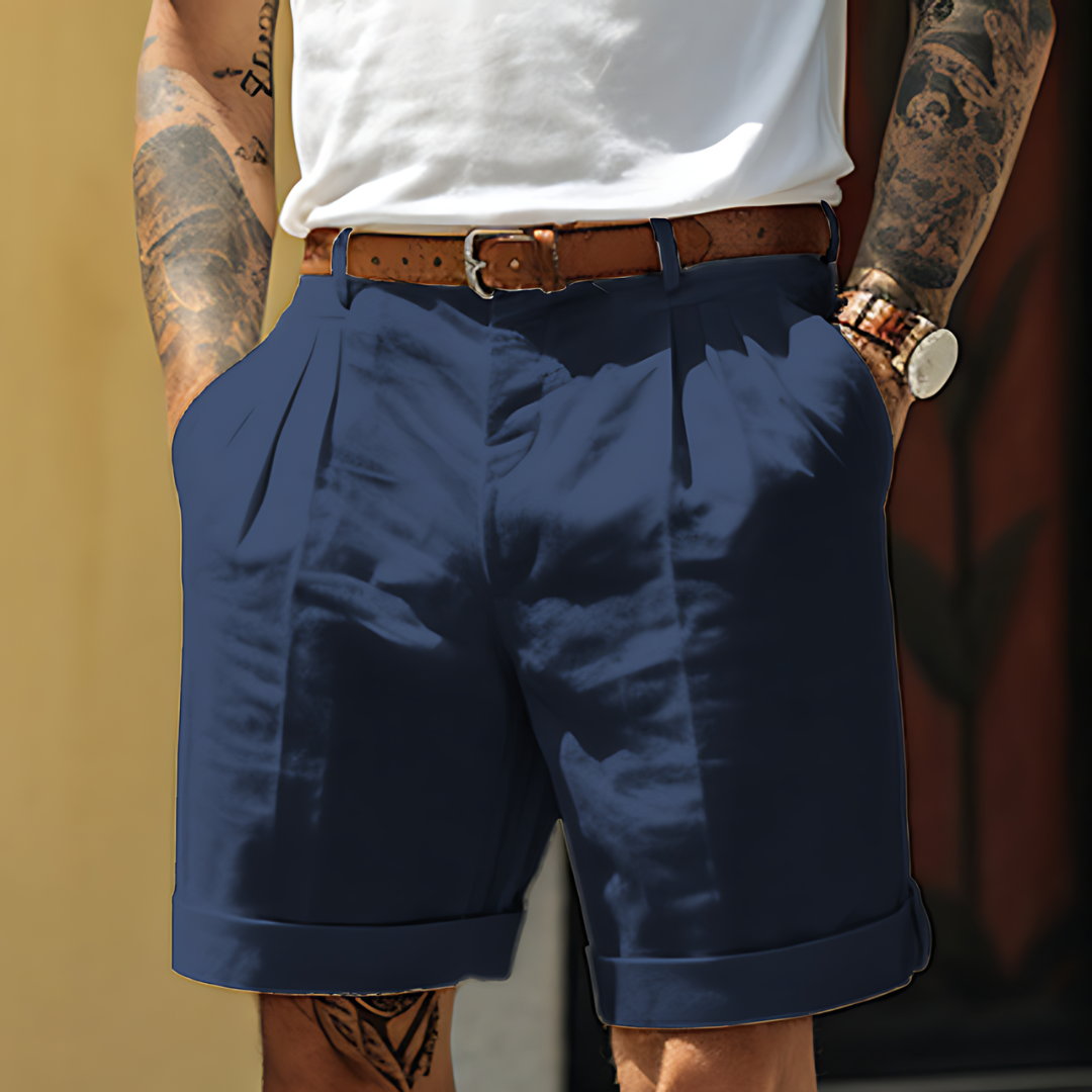 Men's Pleated Chino Shorts with Cuffed Hem and Belt Loops