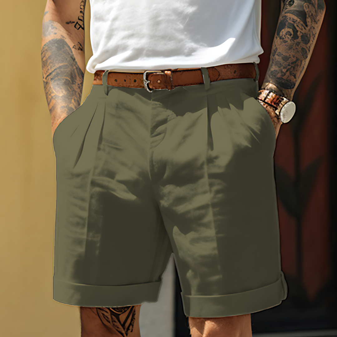 Men's Pleated Chino Shorts with Cuffed Hem and Belt Loops