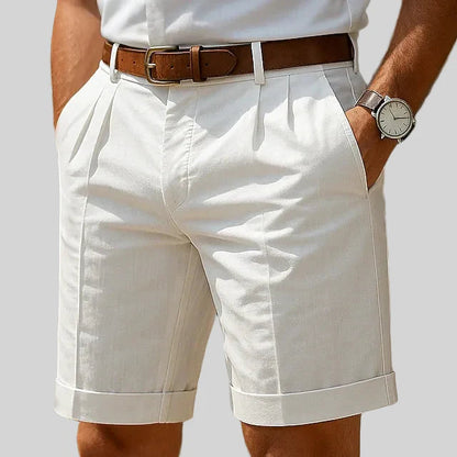 Men's Pleated Chino Shorts with Turn-Up Hem and Side Pockets