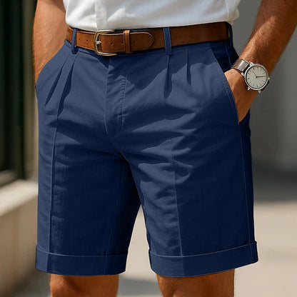 Men's Pleated Chino Shorts with Turn-Up Hem and Side Pockets