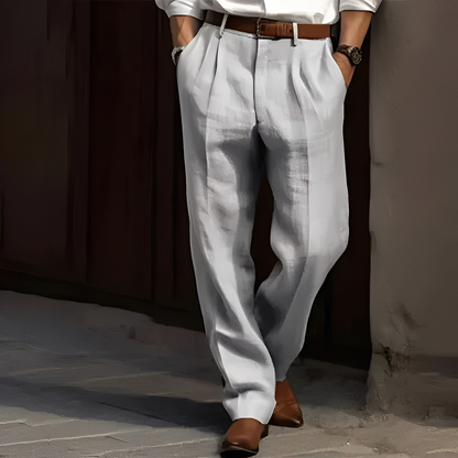 Men's Pleated Dress Trousers with Relaxed Straight Fit