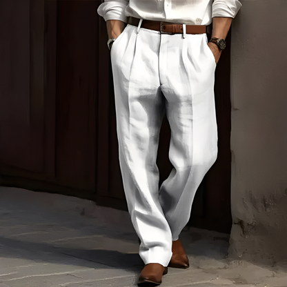 Men's Pleated Dress Trousers with Relaxed Straight Fit