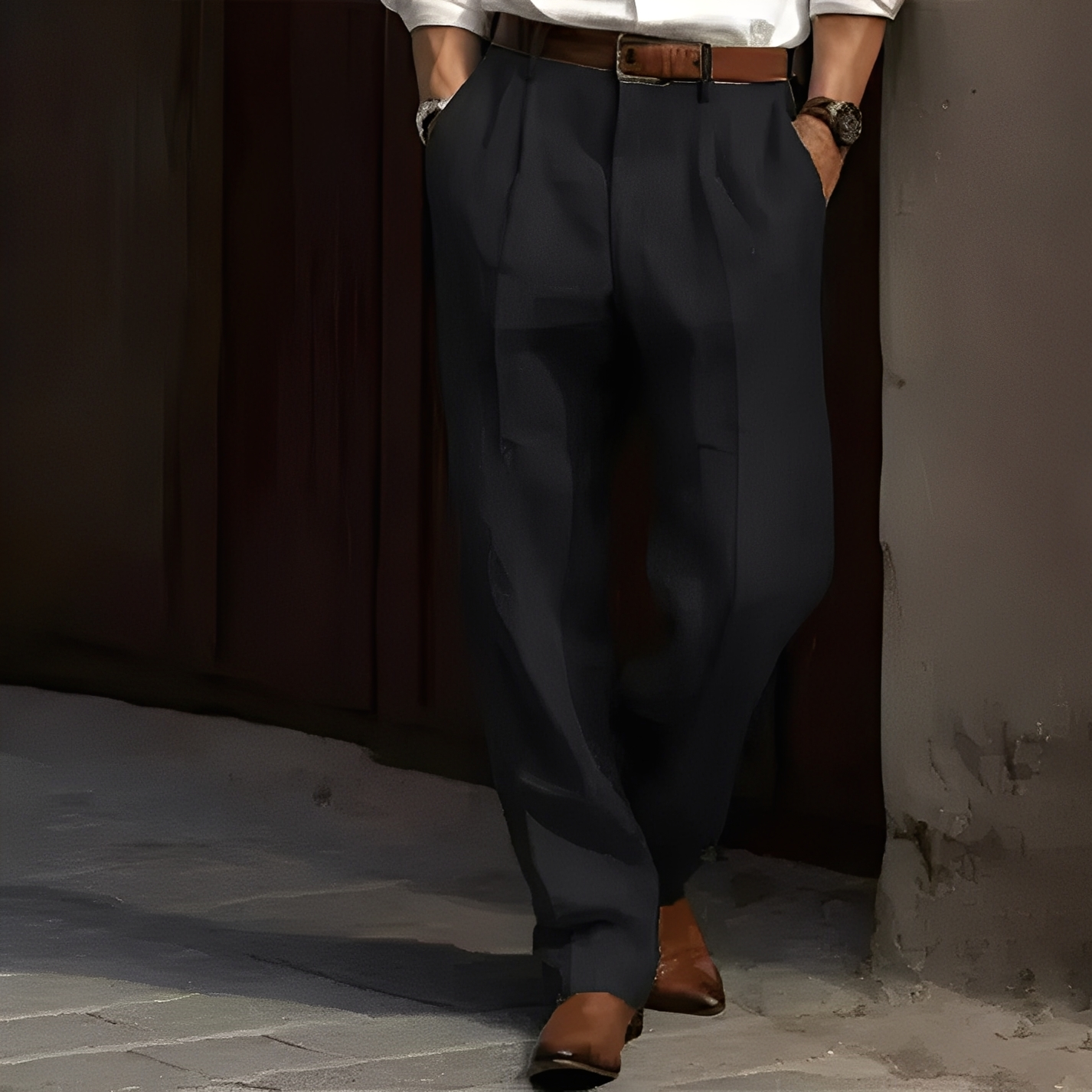 Men's Pleated Dress Trousers with Relaxed Straight Fit