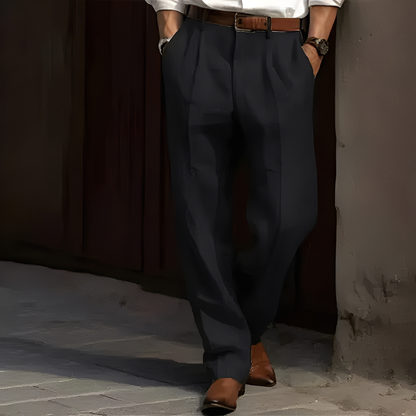 Men's Pleated Dress Trousers with Relaxed Straight Fit