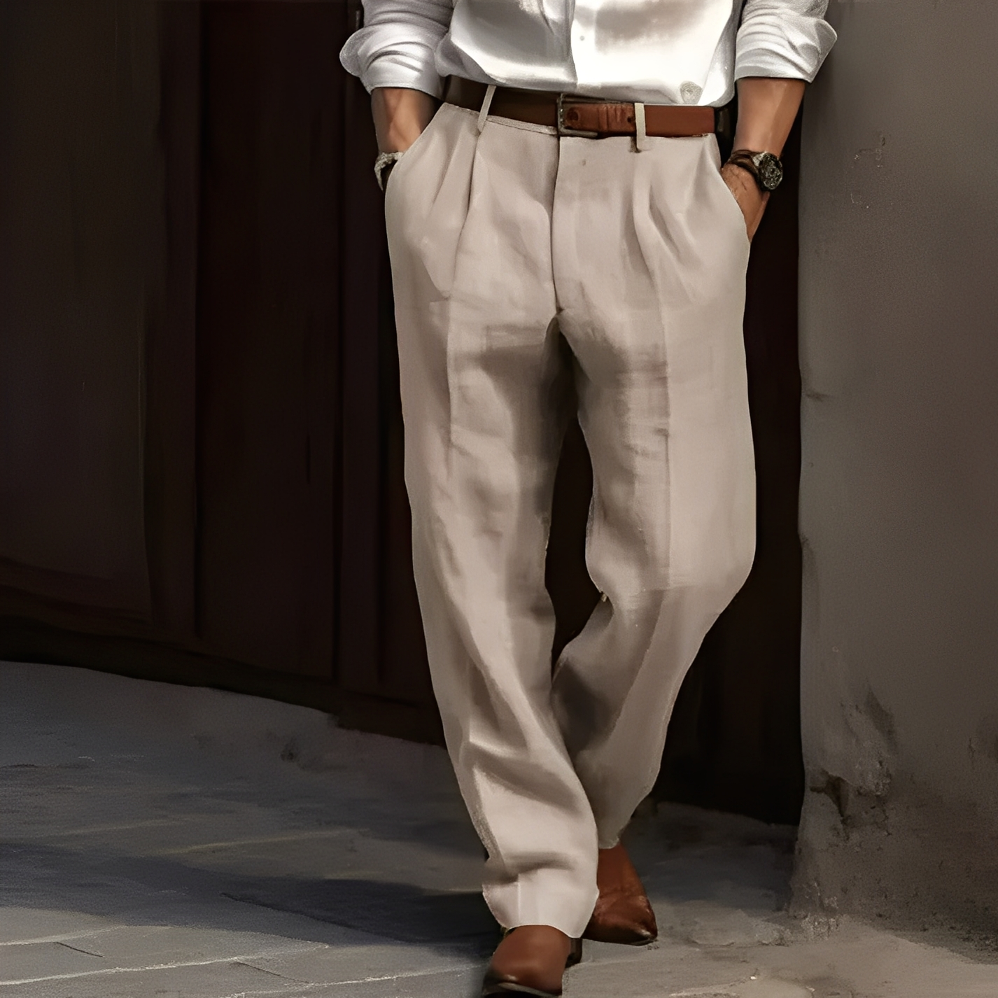 Men's Pleated Dress Trousers with Relaxed Straight Fit