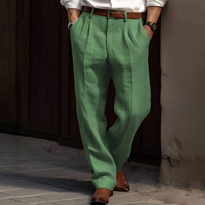 Men's Pleated Dress Trousers with Relaxed Straight Fit