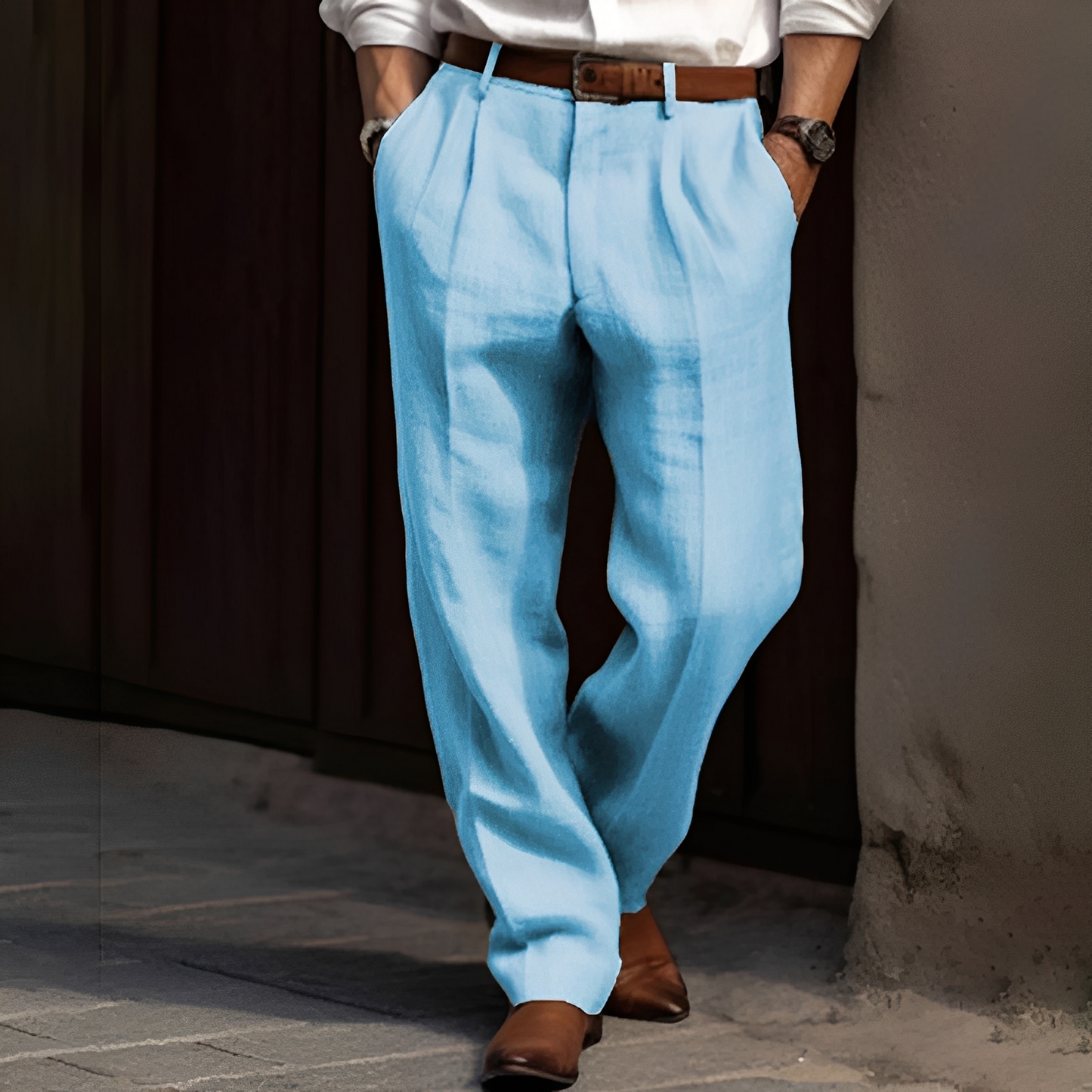 Men's Pleated Dress Trousers with Relaxed Straight Fit