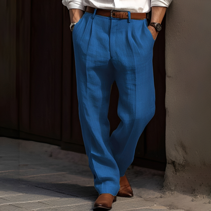 Men's Pleated Dress Trousers with Relaxed Straight Fit