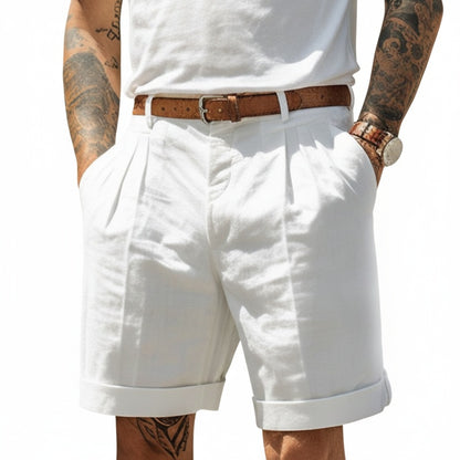 Men's Pleated Shorts with Relaxed Fit and Rolled Cuffs